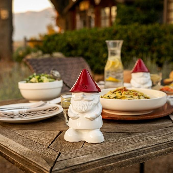 TIKI Brand 2-Pack Decorative Gnome Table Torch, for Outdoor Lighting in Patio, Backyard, 7 Inch, Red and White, 1120166