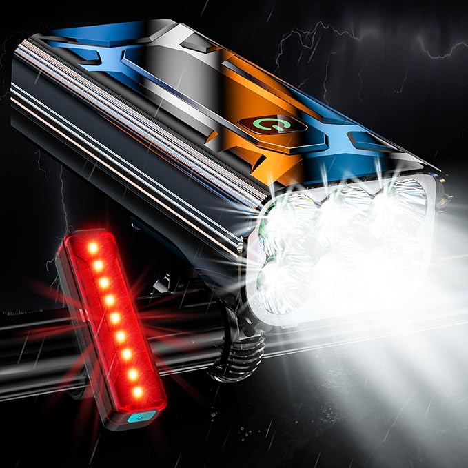 6 LED Super Bright Bike Light for Night Riding,5800 Lumens Upgrade Aluminum 6000 mAh Rechargeable Bicycle Light,Runtime 48+hrs,10 Modes Waterproof Safety Bike Headlight Taillight for Outdoor Cycling