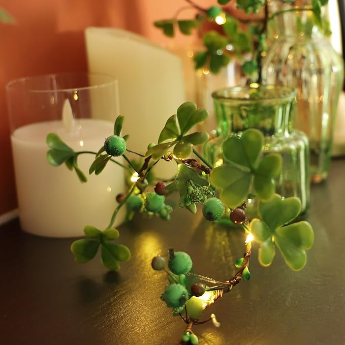 St Patricks Day Garland Shamrock String Lights for St Patricks Day Decorations Shamrock Lights Battery Operated with Remote