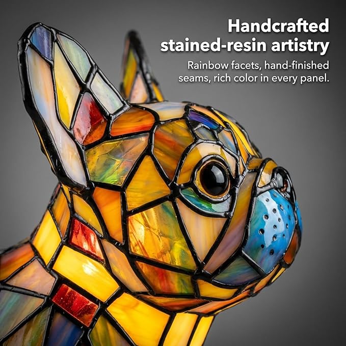 Rainbow Puppy Lamp Stained Glass Dog Night Light 3D Retro Stained Resin Rainbow Pup Lights Charge Powered Table Lamp Puppy Glow Lamps for Home Bedroom Desk (G)