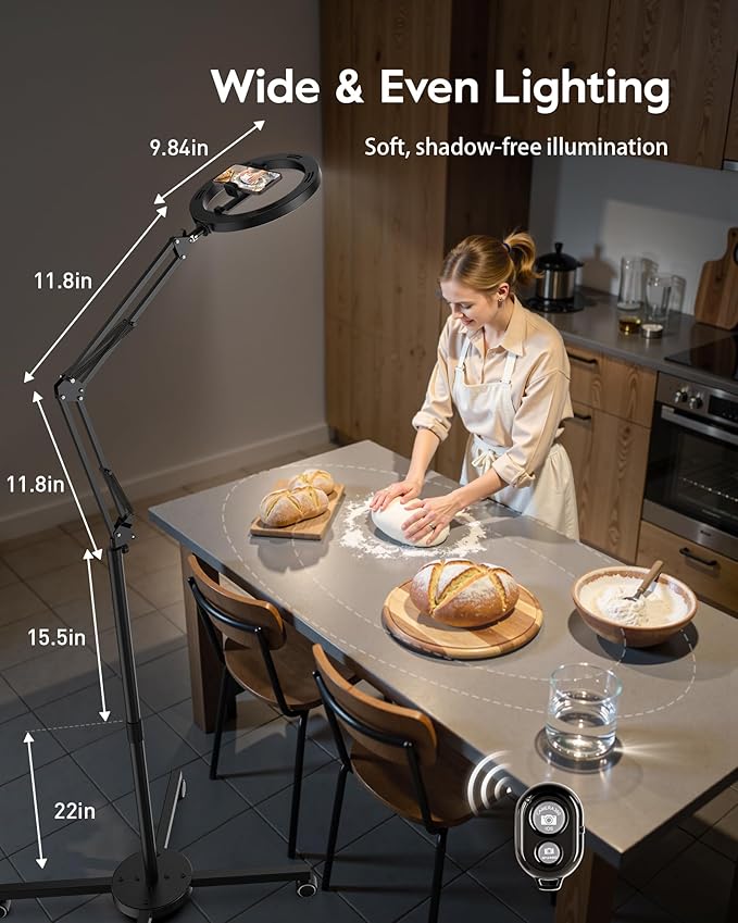 Ring Light Tripod for iPhone Overhead Camera Mount with Casters, LUXSURE Ring Light with Stand and Phone Holder for Video Recording, Phone Tripod with Light for Live Streaming,Cooking