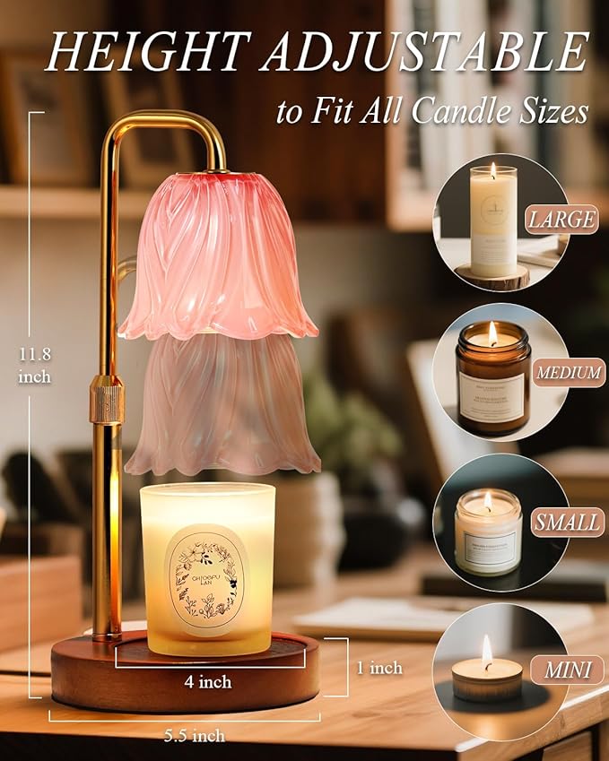 Flower Candle Warmer Lamp with Timer Dimmable, Candle Warming Light Height Adjustable, Birthday Gifts for Women, Candles Warmer Light for Jar Candles, House Warming Gifts New Home Decor