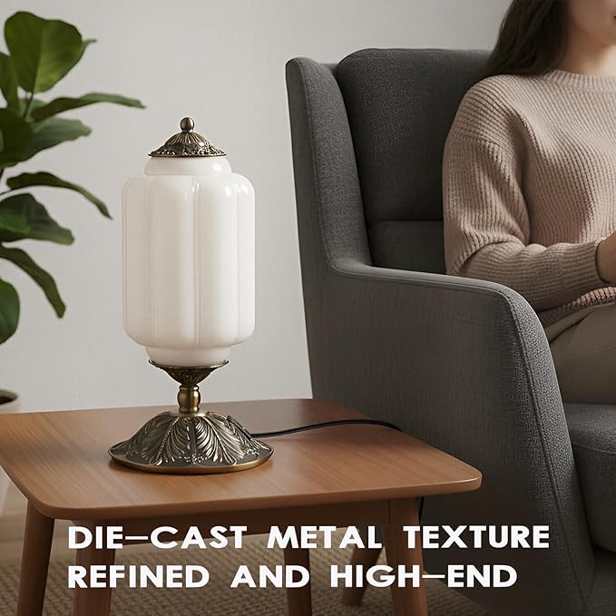 Vintage Touch Bedside Table Lamp, Elegant Milk White Glass Desk Lamp 3 Way Dimmable with USB C+A Charging Ports - Bedroom Nightstand & Living Room Essential (Vintage White, 6.5)