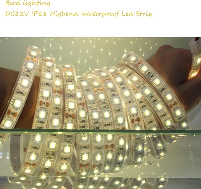BSOD Outdoor LED Strip Lights Waterproof,Warm White IP68 Led Strip 12v Boat Underwater Lights 16.4ft 5050 SMD 300 Led Tube Flexible Rope Light for Swimming Pool Boat Fish Tank