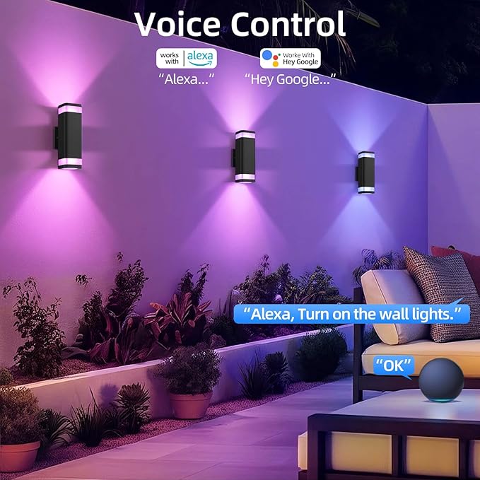 SHIMR Smart RGB Outdoor Wall Lights 2 Pack, WiFi App Control Color Changing Up Down Exterior Sconce with Dusk to Dawn Sensor, Waterproof LED Wall Mount Light Fixture, Compatible with Alexa & Google