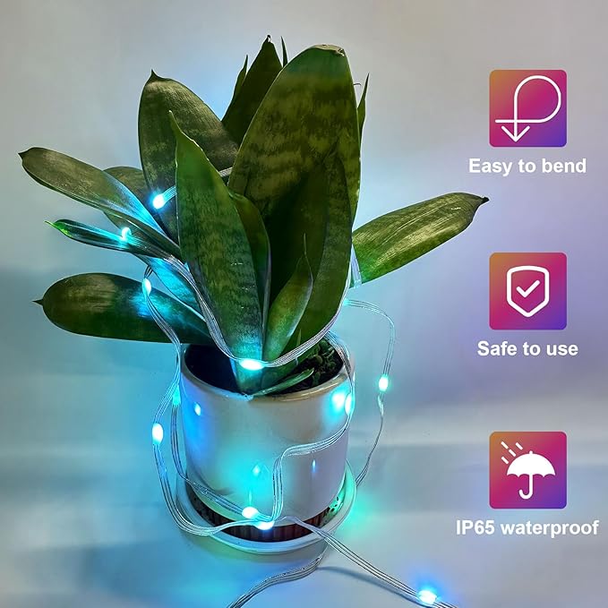 WS2812B Fairy String Lights Addressable Individually RGB IC, PVC Wire 16.4FT 50LEDs DC5V/2A for Twinkle Home Garden Bedroom Outdoor Indoor Decor(No Adapter or Controller) 4PCS