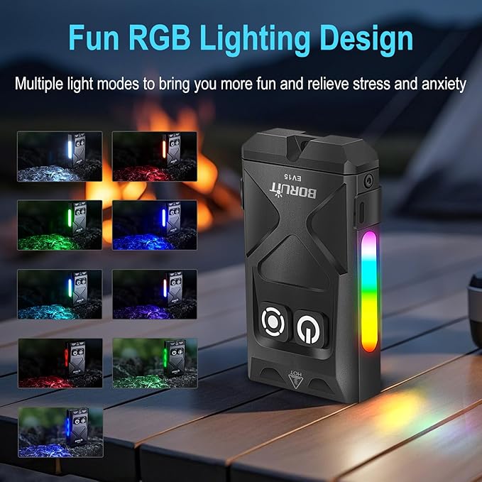 BORUIT EV15 LED Small Powerful EDC Flashlight,1000 Lumen USB-C Rechargeable Mini Keychain Flash Light with 365nm UV & RGB Side Light,IP65 Waterproof,Clip & Tail Magnet for Emergencies