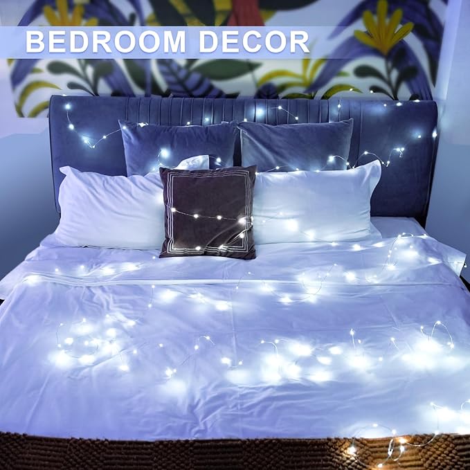 JMEXSUSS 2 Pack White Fairy Lights Battery Operated, Total 200 LED 66ft Twinkle Lights with Remote, 8 Mode White String Lights for Bedroom Ceiling Centerpiece Tree Indoor Outdoor Decor