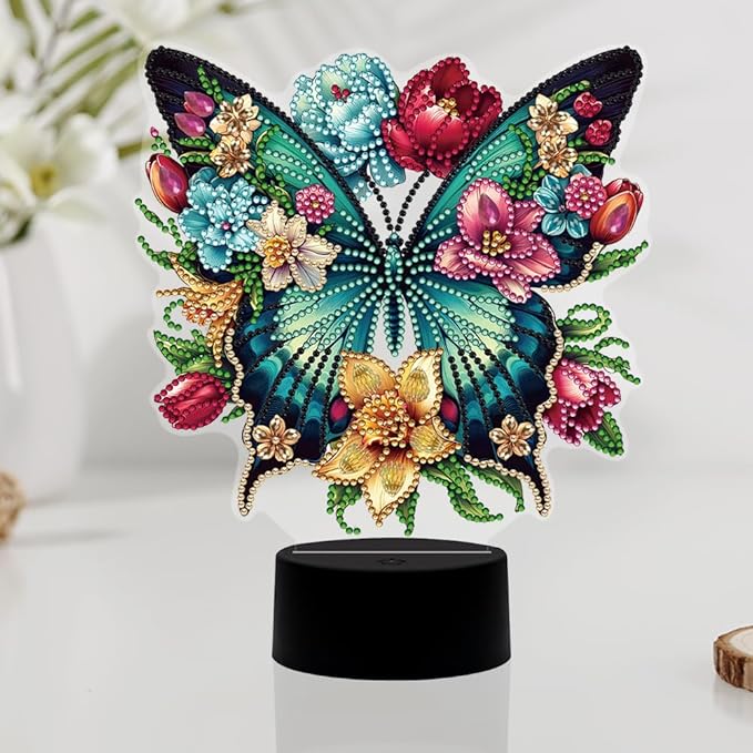 Cute Butterfly Diamond Art Painting Night Light,Diamond Art Painting Kits Desktop Touch Lamp Ornaments for Tabletop Decor Diamond Art Accessories for Adult Beginner Bedrooms Living Room