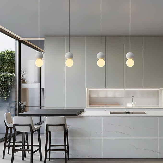 Modern 1-Light Concrete Pendant Light Kitchen Islandceiling Light Fixture White Glass Globe Ball Pendant Lighting for Dining Room Coffee Club Resturant Bar Living Room(2-Pack)