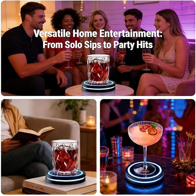 Smart Coaster Cocktail Maker Machine - 2026 New Portable Automated Bartender w/Smart Sensing Tech, Interactive Mood Lighting for Home Bar & Parties (2pcs)