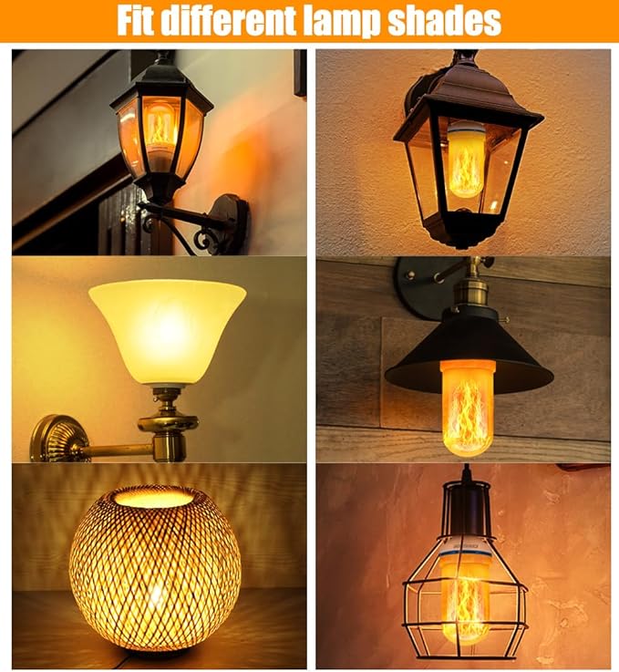 CPPSLEE Upgraded LED Flame Light Bulbs, 4 Modes Flickering Light Bulbs, E26 Base Fire Flame Bulb for Christmas Decorations Outdoor, Halloween Lights Patio Indoor Home Decor (Yellow, 2 Pack)