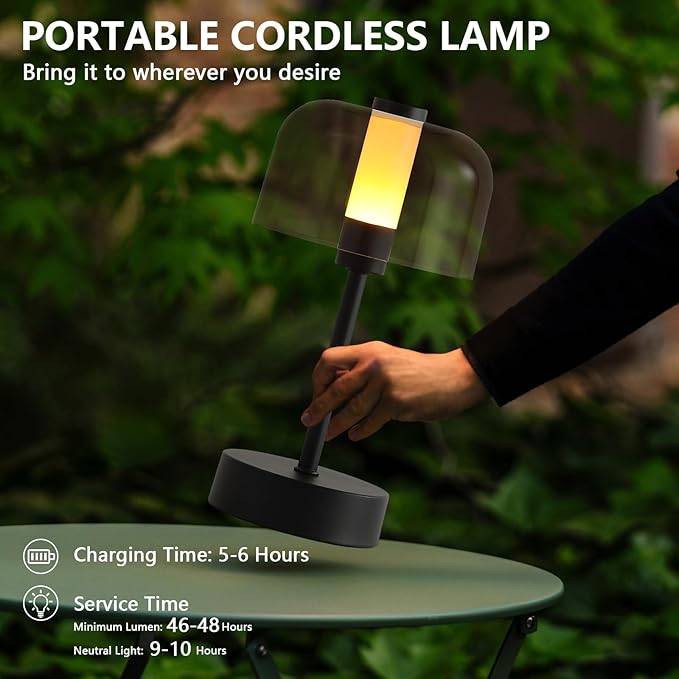 2-Pack Black Night Light,Cordless Small Touch 4000mAh Dimmable Battery Operated Portable Led Night Lamp for Bedroom Bedside Mood Lighting Coffee Shop Restaurant Home Decor Corner