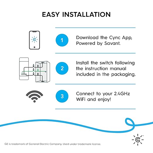 GE Lighting CYNC Smart Dimmer Light Switch, Neutral Wire Required, Bluetooth and 2.4 GHz Wi-Fi 4-Wire Switch, Compatible with Alexa and Google Home (2 Pack)