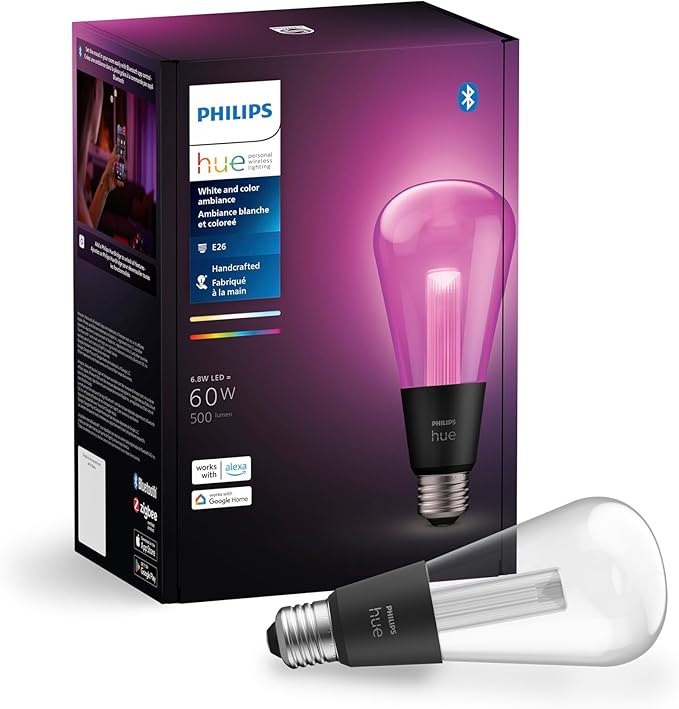 Philips Hue Lightguide ST23 Edison Smart LED Bulb – Handblown Glass - Color Changing Light - Compatible with Amazon Alexa, Apple HomeKit and Google Assistant - Bluetooth and Hue Bridge Compatible