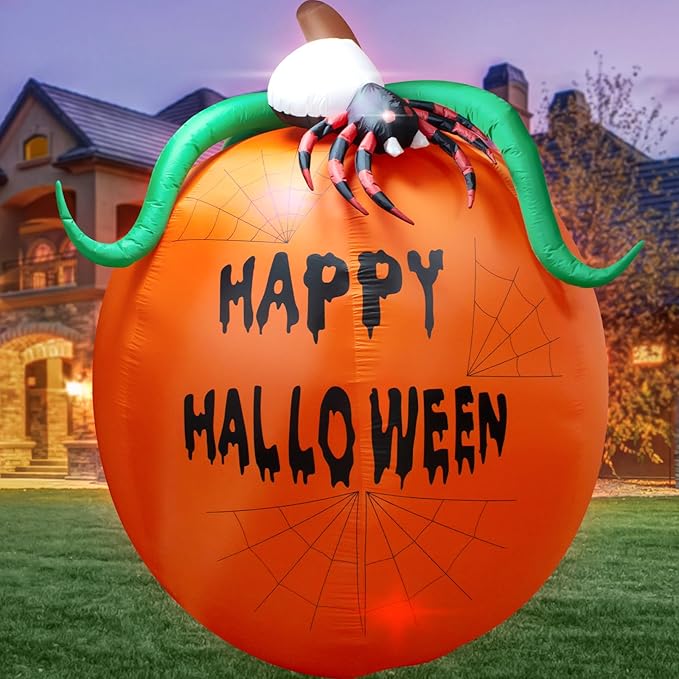6Ft Pumpkin Lighted Halloween Inflatable Pumpkin Spider LED Lights Decor Outdoor Indoor Holiday Decorations, Blow up Lighted Yard Decor, Giant Lawn Inflatables Home Family Outside