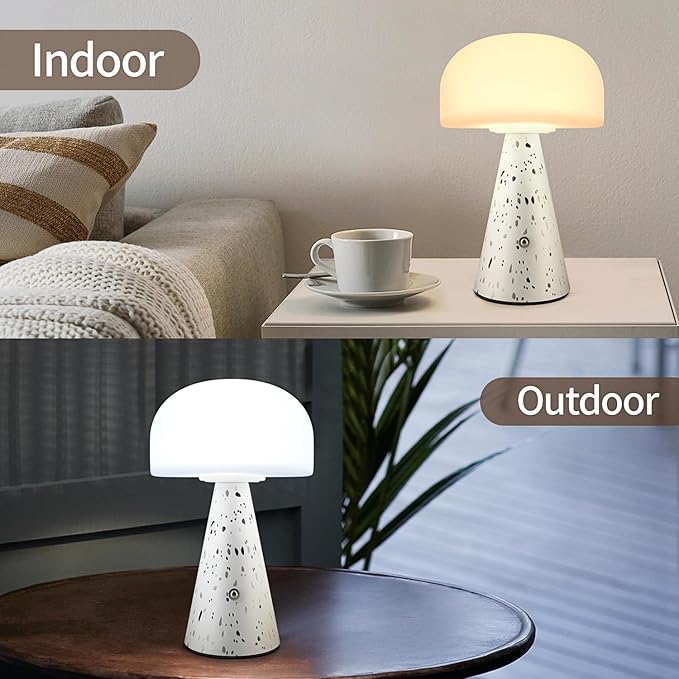 Levigo Cute Mushroom Table Lamp with Touch Switch, Natural Style Portable Cordless LED Dimmable Soft Light Lamp (Black)