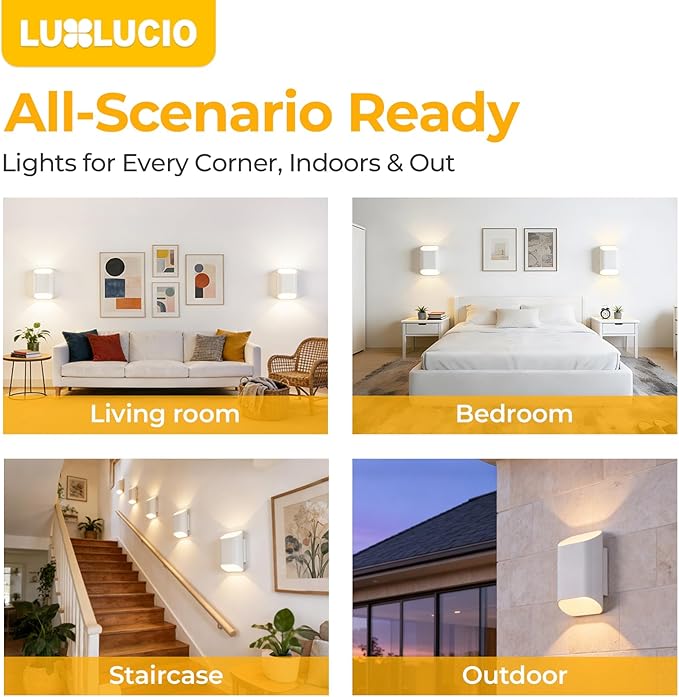 1 Pack White Up & Down Wall Sconce Lamp 5%-100% Dimmable, Modern Indoor/Outdoor Porch Light, IP65 Waterproof, 120V, 1200LM, 12W, 2700K-5000K 5-Color Selectable, CRI90+, ETL FCC Certified