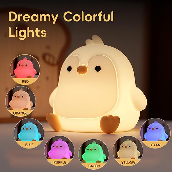 Led Cute Penguin Night Light, Dimmable Timer Nursery Kawaii Lamps, Super Squishy Silicone USB Rechargeable Touch Control Bedside Lamp, Used for Camping Party Room Decor(Penguin)