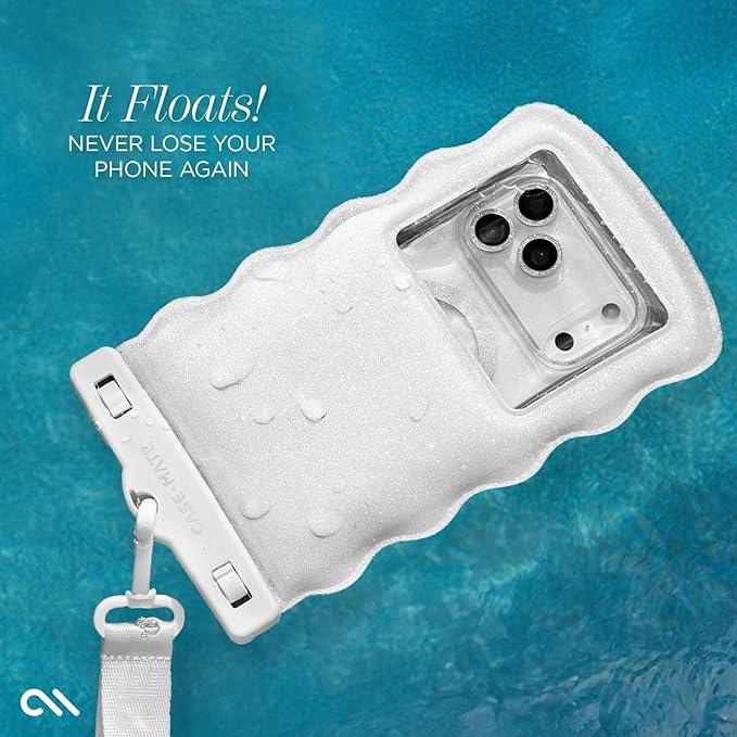 Case-Mate Wavy IP68 Waterproof Phone Pouch - Large Floating Phone Case w/Crossbody Lanyard - Cruise Ship Travel Essentials Compatible w/All Devices - Hidden Pocket for Card/Cash- Ivory Twinkle