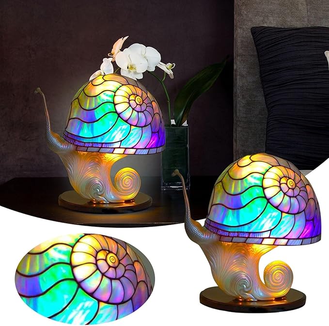 Mmoneyake Mushroom Table Lamp, Retro Painting Table Lamp, Bohemian Resin Decorative Bedside Lamp, Stained PVC Flower Animal Series Night Light Bedside Bedroom Decoration