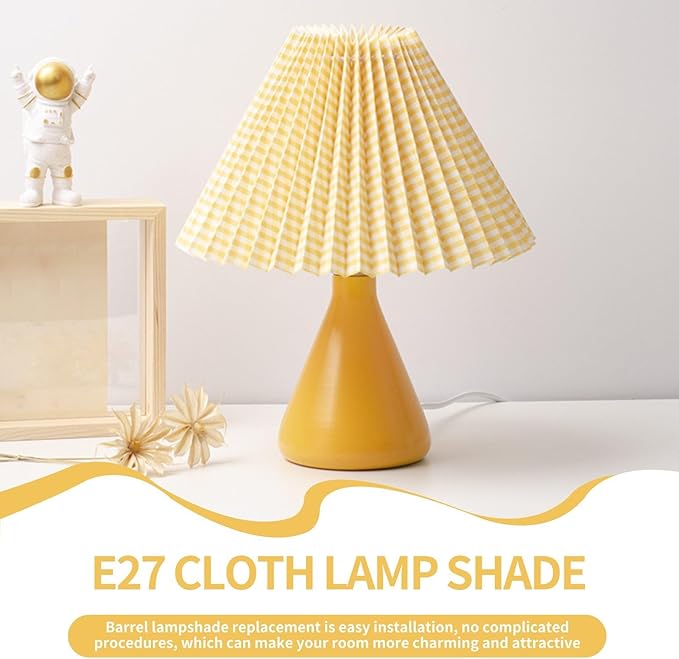 Handmade Pleated Lamp Shade, E27 Cloth Lamp Shade Replacement Fabric Chandelier Floor Lampshade Pleated Lampshade, 9.8x6.2x3.1 In