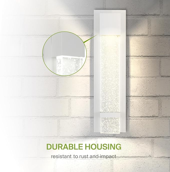 ASD LED 18 Inch Bubble Glass Wall Light Fixture | 12W 500LM 3000K-5000K 120V | 3CCT, Waterproof, Dimmable, ETL Listed | Exterior Flush Mount Sconce, Outdoor-Indoor Lighting | White