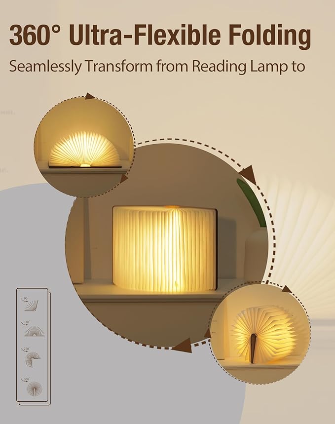 Wooden Book Lamp - Portable Folding LED Book Light for Reading, Unique Gift for Book Lovers, Magnetic Mood Lighting for Home&Library Decor (Maple)