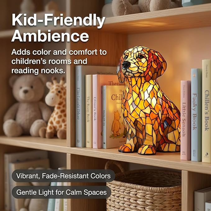 Rainbow Puppy Lamp Stained Glass Dog Night Light 3D Retro Stained Resin Rainbow Pup Lights Charge Powered Table Lamp Puppy Glow Lamps for Home Bedroom Desk (C)