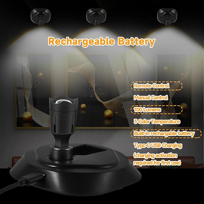 Wireless LED Spotlight Indoor with Remote Up Lights Indoor, Battery Powered Picture Lights, Rechargeable Spot Lights with 3CTT, Dimmable Timer Art Lights Accent Uplighting for Plant Wall, 2 Pack