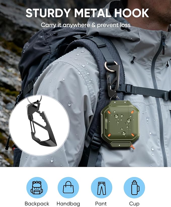 MoKo for AirPods 4th Case with Lock - IP68 Waterproof & Military-Grade Protection, Drop-Proof Hard Shell Protective Earpods 4 Cover with Keychain, Cleaner Kit & Phone Stand, Army Green