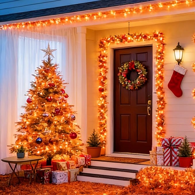LAMPHOME 33ft 100 LED Orange Thanksgiving Lights Outdoor Waterproof, Autumn Fall String Lights,16 Modes Orange Halloween String Lights Plug in, Christmas Lights Garden Party Xmas Tree Lights Decor