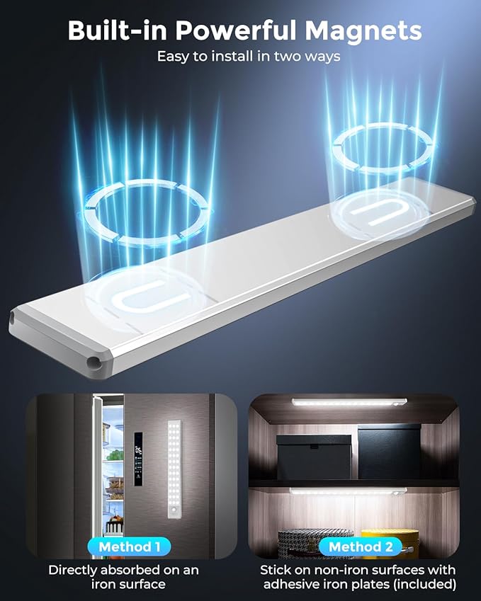 Under Cabinet Lighting with 3 Color Temps - 10.5" Motion Sensor Light Indoor, Magnetic Wireless Closet Lights, Dimmable Led Light, Rechargeable Under Counter Lights for Kitchen, Bedroom, Stair, 2 Pack