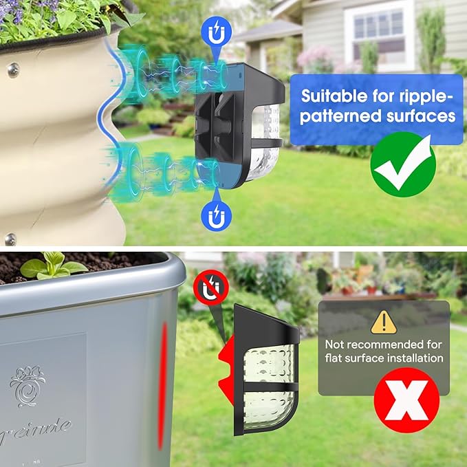 Energetic Solar Powered Garden Lights with Dusk to Dawn Sensors, Magnetic Solar Lights Outdoor, Waterproof, 3000K Warm White, LED Fence Lighting for Planter Raised Beds, FCC, Black, 4 Pack