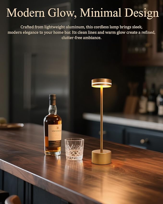 2 Pack LED Cordless Table Lamp Rechargeable, 5000mAh Portable Battery Operated Desk Touch Lamp, 3 Color Dimmable Table Light for Home Office/Dining/Nightstand for Home Décor – Champagne Gold