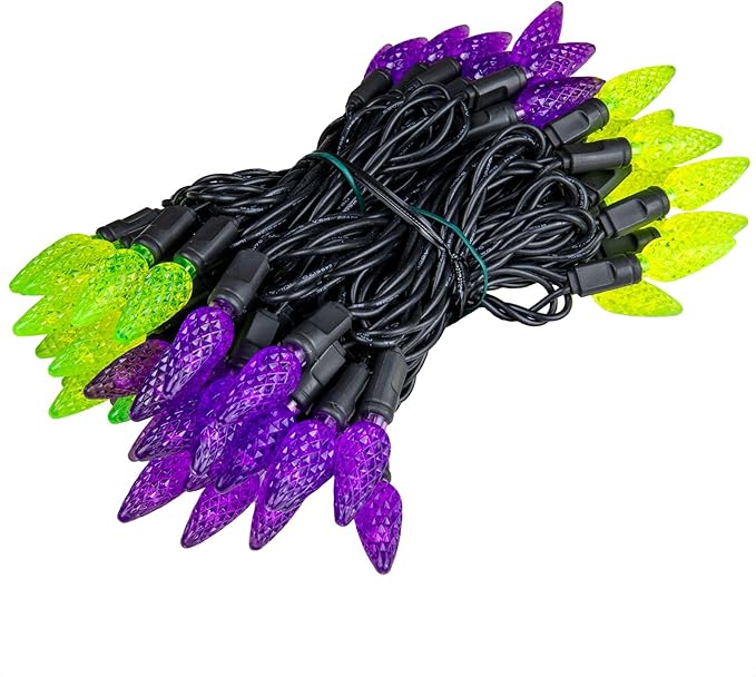 ‎‎‎Novelty Lights 24FT 70 LED C6 LED Halloween String Lights, Outdoor Christmas Tree Commercial Grade LED String Lights, Christmas Lights Outdoor Tree Decorations Outdoor (Purple/Lime)