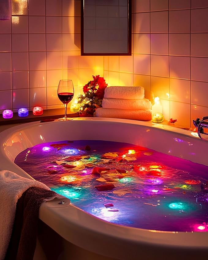 5plots 2Pack Remote Control & 10pcs Mini RGB Submersible LED Lights, Multicolor Waterproof Small Tealight Candles Battery Operated Underwater Color Changing EFX Light for Vase, Halloween Lantern