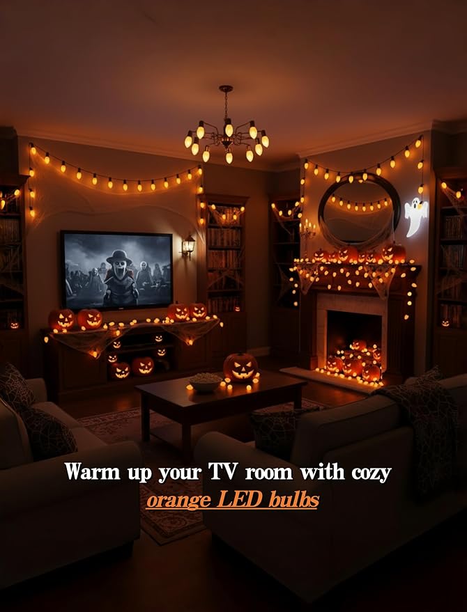 25 Pack C7 LED Christmas Lights Replacement Bulbs,Ceramic Orange Night Light Bulbs 0.6Watt Plastic Shatterproof LED Bulb E12 Replacement Bulbs for Outdoor Christmas String Lights,Candle Lights