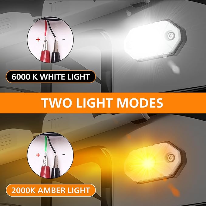 RV Lights Exterior White/Amber LED Aluminum Porch Light 12V IP68 Waterproof Campers Awning Lamp Replacement Kits for Trailers Truck Motorhome Travel Vehicles 4 PCS