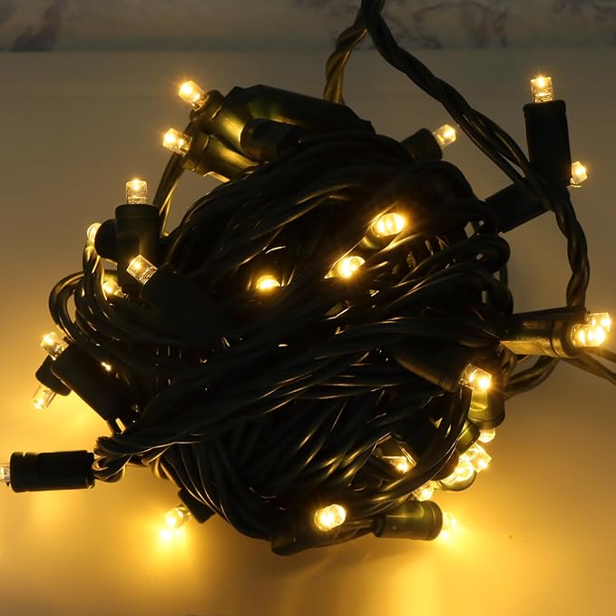 50 LED 5MM Warm White Christmas Lights, 17FT Indoor/Outdoor String Light, Mini Lights for Garden, Patio, Christmas Trees - Green Wire, Commercial Grade, UL Listed