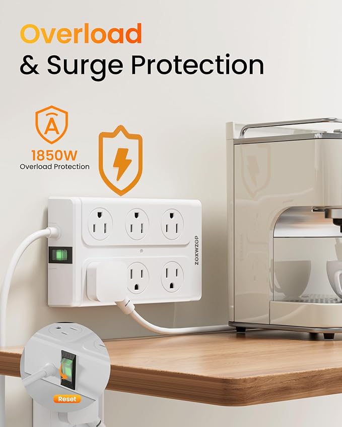 Surge Protector Power Strip - 12 Outlets(1850W/15A) 6 USB Ports（2 USB C, 6FT Flat Plug Extension Cord, Wall Mount Multi Plug Outlet Extender, ETL Listed for Home, Dorm Room