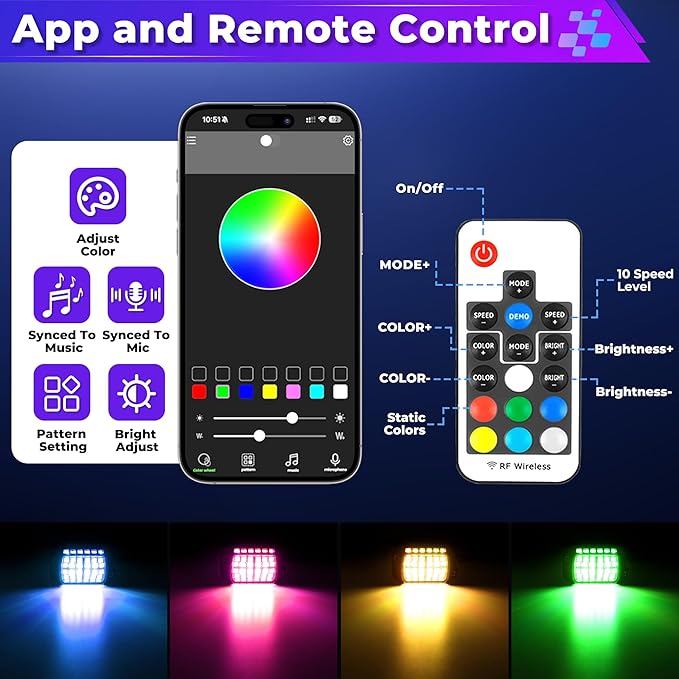 12 Pods 36 LEDs RGB Rock Lights Compatible with 12V Trucks Jeep UTV SUV ATV Boat Golf Cart,Waterproof, Multi-Color App/Remote Control Underglow Lights with Music Mode Plug and Play Easy Installation