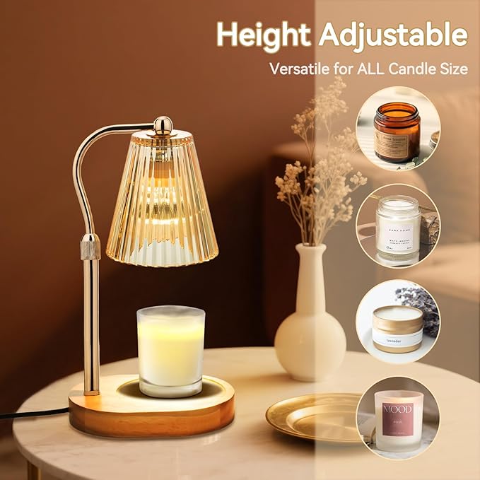 MISERWE Candle Warmer Lamp with 2Bulbs, Adjustable Height Dimmable Wax Warmer with Timer, Wax Melt Warmer with 4 Brightnes, Candle Warmer Light for Mothers Day/Birthday Gifts