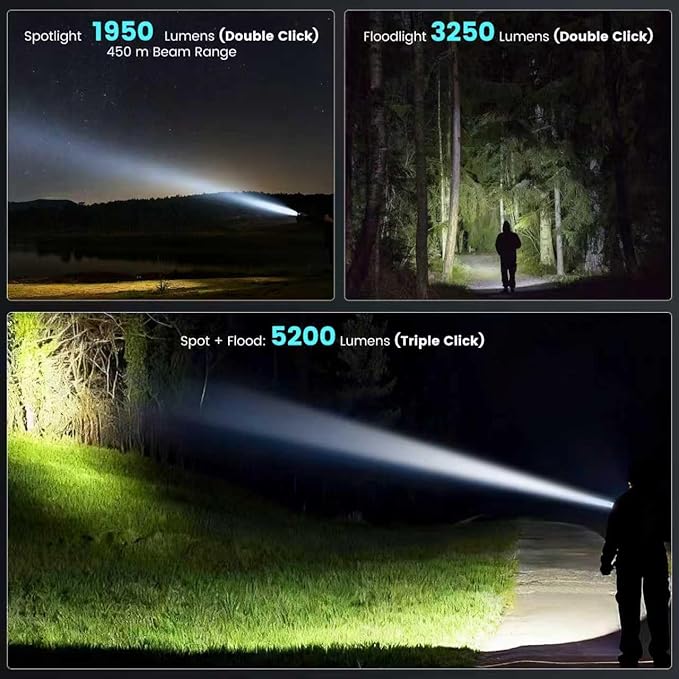 A300 Pro 5200 High Lumens Flat LED Flashlight 6700K, 8000mAh, Sidelight Floodlight and Spotlight, Rechargeable, Magnetic Tail