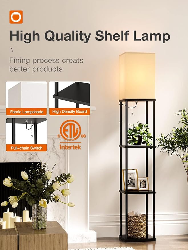 addlon Floor Lamps with Shelves, 4-Tier Modern Shelf Floor Lamp with 3CCT LED Bulb, Display Floor Lamp for Living Room, Bedroom and Office - Black