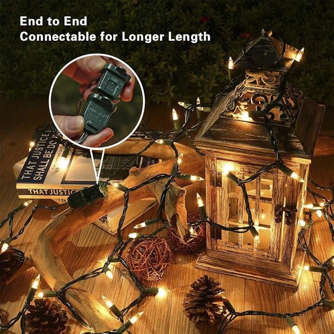 Hopolon 2-Pack 13ft 50-Count Warm White & Clear Green Christmas Lights - Connectable 120V UL Incandescent Mini Lights for Weddings, Bedrooms, Porches