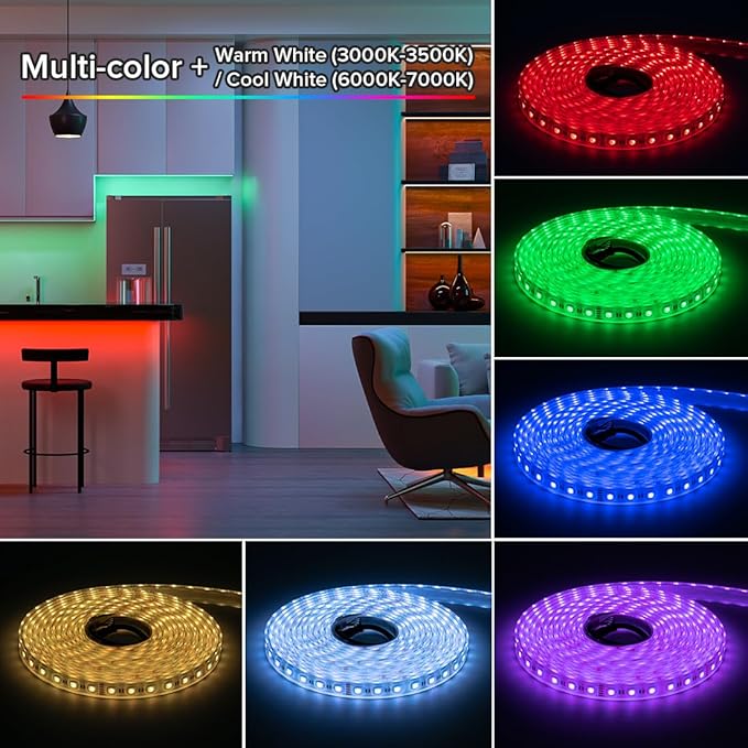 BTF-LIGHTING IP68 Waterproof Outdoor RGBW LED Strip 5050SMD RGB+Cool White(6000K-7000K) 4 Color in 1 DC24V 5m 16.4ft 60LED/m Multi-Colored Light White PCB Can Work Outdoor(No Adapter or Controller)