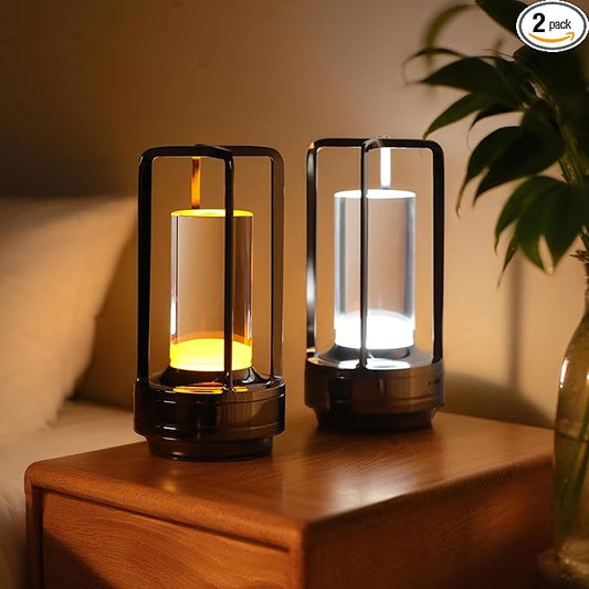 2-Pack Portable Touch Control Table Lamp with 5000mAh Battery, 3-Color Stepless Dimming Cordless LED Light for Bedroom/Camping/Restaurant/Bar Indoor & Outdoor (2-Pack Pearl Black)