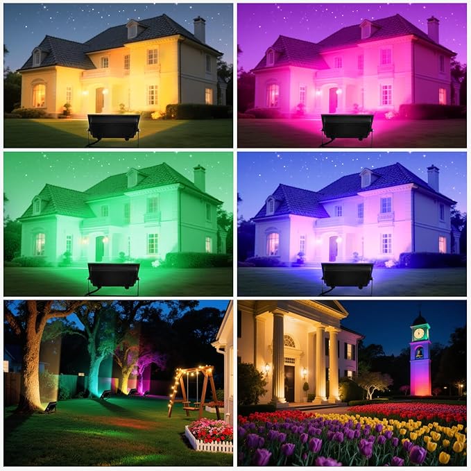 Halloween LED Flood Light Outdoor, 50W Color Changing RGB Flood Light, IP66 Waterproof Outdoor Landscape Lights Stage Lights, Christmas 5000LM Uplighting for Party, 2Pack