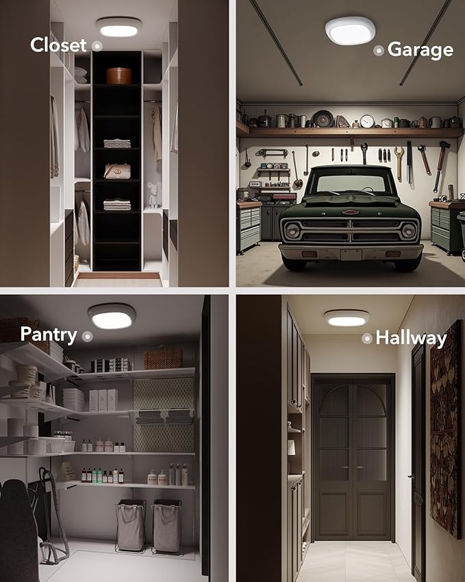 2 Pack IP54 Waterproof Rechargeable Shower Light Indoor, 12000mAh Motion Sensor Wireless Ceiling Light with Remote No Wiring, Battery Operated Closet Lights Cordless LED Overhead Lighting for Bathroom